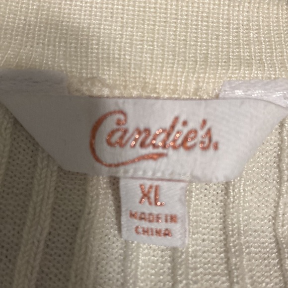 Gorgeous Candies Cream Colored Ribbed Cardigan Sweater, Tie Lace Up Sides L XL - Picture 6 of 10